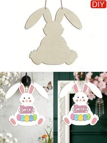 1个/2个未完成的复活节兔子造型木质挂饰 - DIY复活节装饰品，带预钻孔绳，复活节/春季趣味礼物，空白DIY装饰品，适用于家居、花园、派对，可手绘 - 淺原木色 - 查看 2