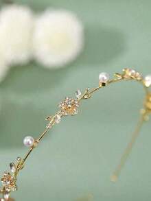 1pc Faux Pearl Flower Rhinestone Alloy Simple Hairband Decor For Women Tiaras Valentine's Day,Hairband,Hair Hoop Headbands ,Head Piece Hair Accessories - 黃金9 - 查看 5