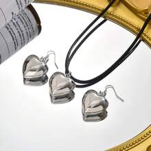 1 Set Minimalist Heart Shaped Earrings & Necklace Jewelry Set, Suitable For Women's Daily Wear
