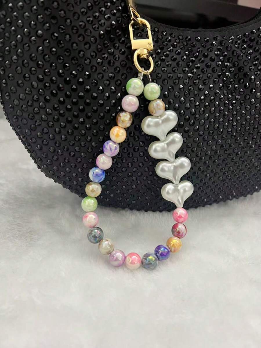 彩色串珠包挂饰，心形装饰，情人节礼物，旅行必备，可爱钥匙挂绳 - 彩色 - 查看 1