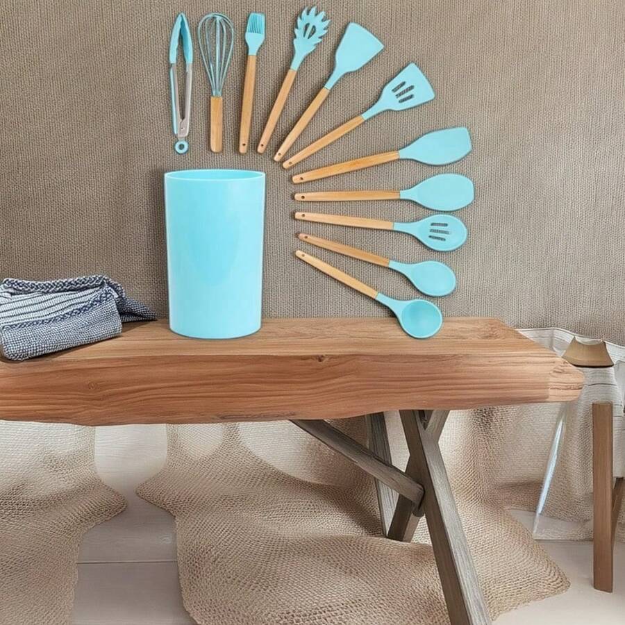 -Friendly 12-Piece Silicone And Wooden Kitchen Tools Set - Multicolor - View 1