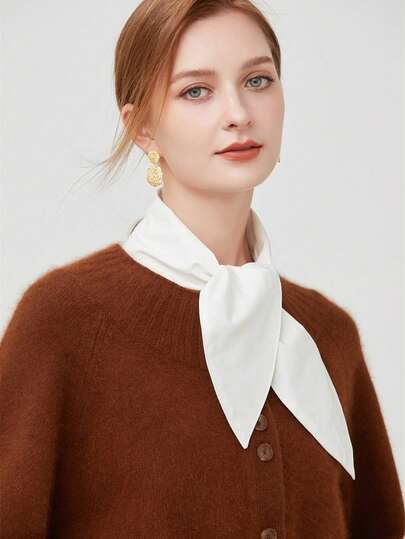 1pc Women's White Bow Decor Single-Breasted Detachable Collar, Elegant Style For Daily Wear, All Season