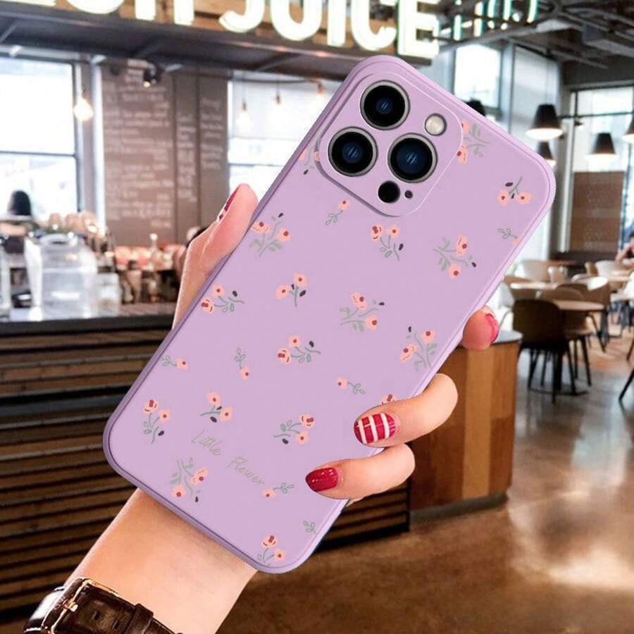 Funda de Teléfono con Patrón Floral de Pantalla Completa Compatible con Apple 16 Pro Cobertura Completa 15 Pro Max  14/12/11/13 a Prueba de Golpes - Hierba morada - Ver 1