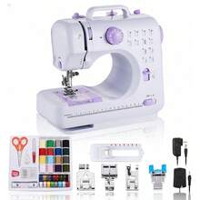 Esta máquina de coser multifuncional American Standard, púrpura, cuenta con funciones de bloqueo de bordes y abrecartas, 12 patrones de puntadas y un perilla de velocidad ajustable. Es adecuada para coser, hacer patchwork y reparaciones de alta resistencia. - Tipo de Enchufe A USA (110-127V) - Ver 8