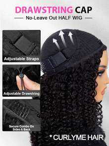 CURLYME Wear & Go Burmese Curly Half Wig InvisiFit Strap Human Hair Kinky Straight Texture 180% Density Glueless Easy Style For Beginners - SNatural - View 7