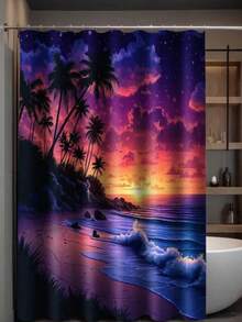 1pc Printing Shower Curtain For Bathroom - Mildew Resistant Design With 12 Hooks, Ideal For Shower Stalls And Bathtubs - 1 - View 6