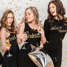 1pc Gold Bride Heat Transfer Sticker, Bridesmaid Heat Press Letter Decal, Vinyl Lettering Sticker For T-Shirt, Wedding Bag, Apparel, Party, Gold Glitter Letters - Multicolor - View 2