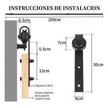 2m Resistente Kit de Riel de Puerta Corredera de 6.6 Pies de Ruedas Grandes, Kit de Herrajes para Puerta Corredera de Granero, Adecuado para Puertas Individuales,Graneros,Trastero,Garajes - Negro - Ver 6
