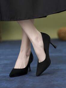 VIP.MRS.KING Women's Elegant Pointed Toe Black High Heels, Simple Versatile Office Commute Shoes - Black - View 18