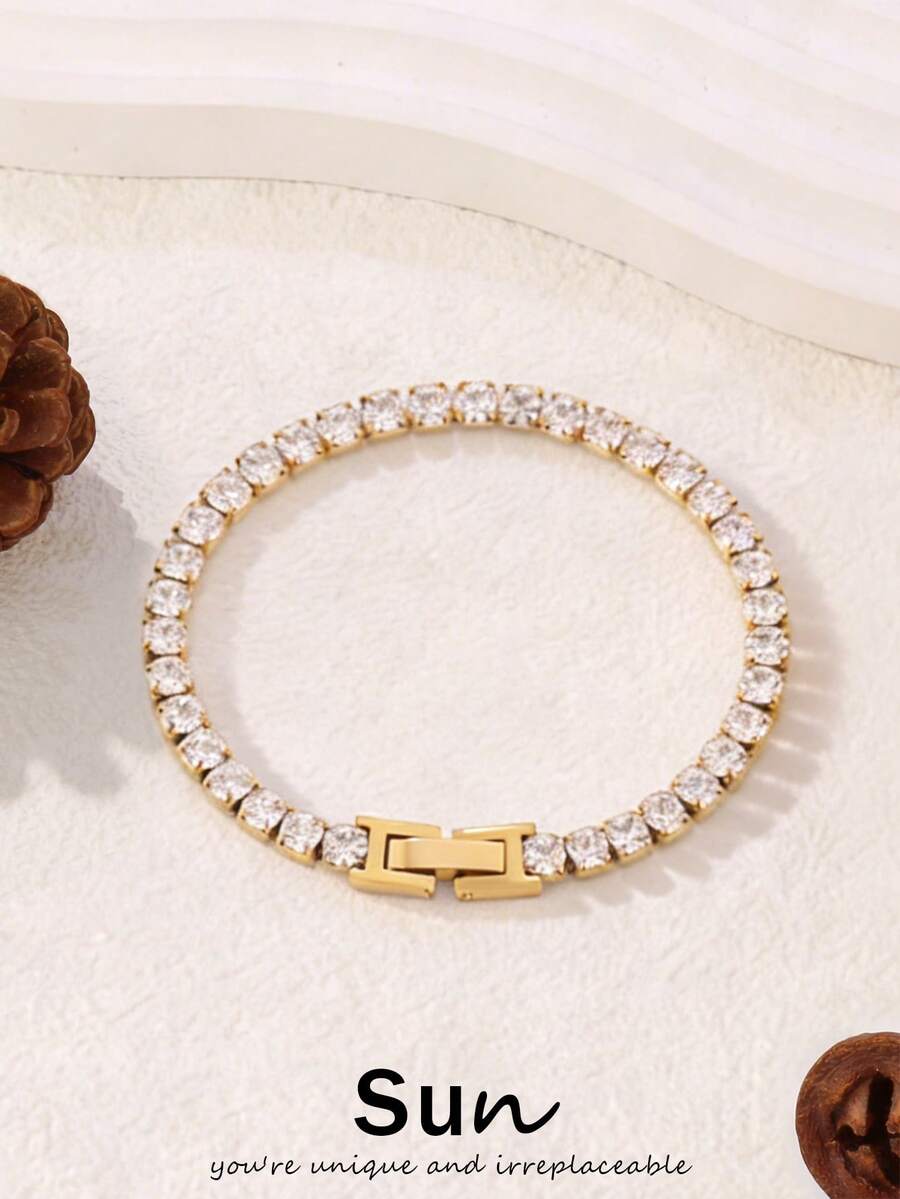 1条奢华嘻哈风4毫米不锈钢立方氧化锆水晶网球手链，男女皆宜，链条饰品 - 4mm手鍊 - 查看 1