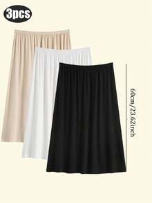 3件/2件/1件 多规格平边包臀衬里半身裙打底裙防走光裙，多色/纯色，春夏款式，防透明防走光中长裙，带衬里，平边，防静电，松紧腰带，适合略微丰满的女生，适合日常穿着。 - 彩色 - 查看 54