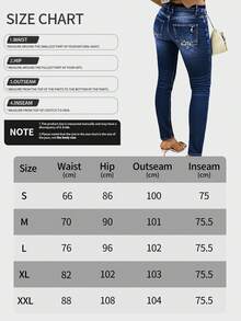 Women's Stretch Single Breasted Stretch And Hip Lifting Washed Blue Tight Jeans - 深色水洗藍 - 查看 5