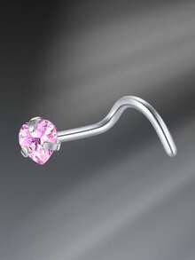 CIZME 1PC Nose Rings Studs Nose Studs Nose Rings, 18G 7mm Stainless Steel Cute Nostril Nose Piercing Jewelry Nose Screw Studs Nose Studs For Women, Pink CZ Round Square Star Heart CZ Bone Screw L Shaped Nose Studs - Nose Stud - View 17