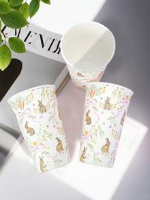 10pcs/30pcs/50pcs Spring Easter Disposable Coffee Cups Wildflower Pink Bow Paper Cup Pastel Bunny Rabbit Egg Floral Drinking Cups For Easter Spring Party Supplies - Multicolor - View 4