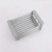 1个可伸缩不锈钢厨房水槽收纳架，功能可调节，专为沥干碗碟、蔬菜和海绵而设计，坚固耐用，最大限度地提高厨房空间利用率。 - 灰色 - 查看 3