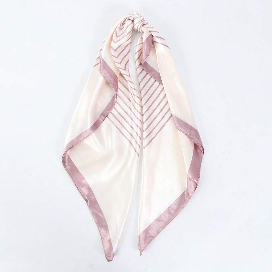 Women's Scarf With Elegant Geometric Print And Satin Finish, 90cm X 90cm - Beis - Ver 1