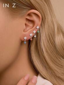 1pc 16G 925 Sterling Silver Double Stone Internally Threaded Lip Stud | Birthstone Cartilage Earring | Low Allergy Gold Ear Cartilage Tragus Stud | Flat Lip Ring | Suitable For Women's Daily Wear - Multicolor - View 7