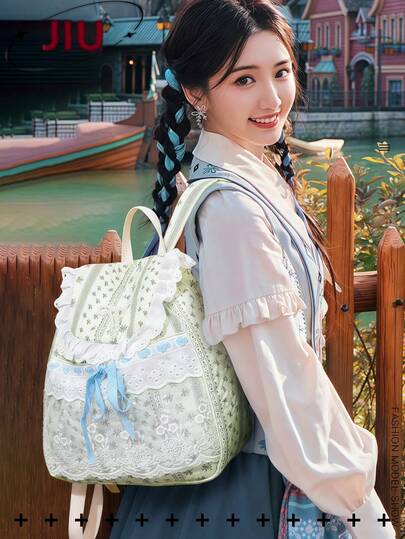 防盗蕾丝尼龙翻盖双肩包，女士钱包，多功能时尚日常包，多口袋轻便旅行包，大容量简约双肩包，便捷双肩包，适合学生、护士、教师、商务人士、旅行、出差、通勤、购物、办公、约会、徒步、训练、工作、生日礼物、节日礼物等场合。