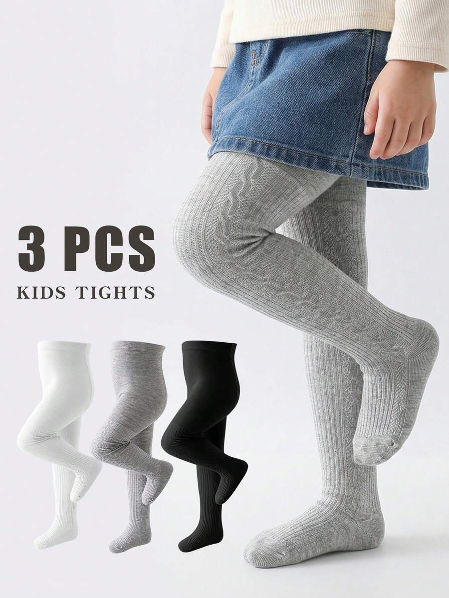 Bộ 3 quần tất cho bé gái, quần legging đơn giản màu trơn, phù hợp cho mọi mùa, kiểu dáng thường ngày, lý tưởng cho bé gái. - Nhiều màu - Xem 1
