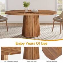 LITTLE TREE Oval Dining Table For 6 People, 140 Cm Country-Style Wooden Kitchen Table With Cylindrical Base, Rustic Brown Dining Table For The Dining Room, Easy Assembly - 棕 - 查看 4