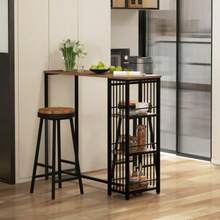 Bar Table, High Table, 3-Shelf Counter Table, Bar Counter, Wood-Look Kitchen Table, Steel Frame, For Dining Room, Kitchen, Brown, 120 X 40 X 105 Cm - Camel - View 2