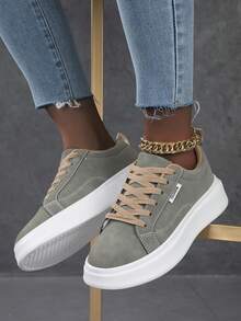 Giày thể thao nữ buộc dây kiểu dáng thường ngày mới năm 2026, màu trắng, giày trượt ván, giày trượt ván đường phố nhẹ. - xanh quân đội - Xem 6