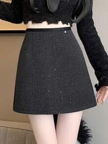 Fashionable Elegant Commuter Versatile Slimming A-Line Skirt - Dark Grey - View 1