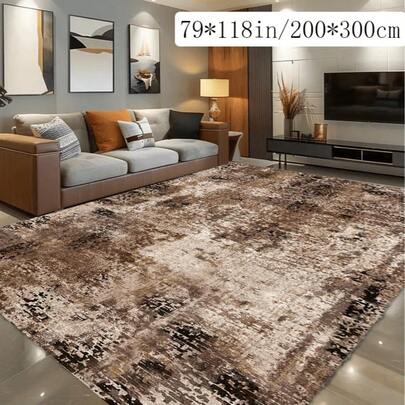 1pc Luxury European Style Carpet, Made Of Gold Velvet Material, Vintage Brown Tone Design, Suitable For Living Room, With Minimalist Modern Elements. High Absorbency And Stain Resistance, Ideal For Guesthouses And Hotels, Also Can Be Used As A Non-Shedding Decorative Carpet For Living Room And Bedroom, Serving As A Home Decor.