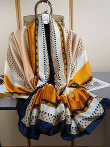 1条85*180厘米女士围巾，时尚披肩，户外长围巾，新款印花围巾，时尚领巾，奢华颈巾 - 彩色 - 查看 2