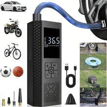 7.4V 1500mAh 便携式轮胎充气泵 - 车载空气压缩机,带数字压力表、LED 指示灯和自动断电功能 - 适用于汽车、摩托车、自行车、球类等 - 圣诞礼物/汽车配件 - 黑色 - 查看 12