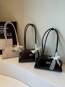 Niche Textured Underarm Bag For Women, New Fashion Handbag Bowling Bag Versatile Commuter Shoulder Bag With Scarf - Multicolor - View 3