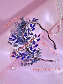 1pc Crystal Beaded Floral Headband, Wavy Design, Suitable For Bride, Wedding, Celebration, Date, Daily Wear, Valentine's Day Gift For Women - Blue - View 4