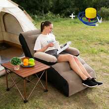 Lazy Inflatable Sofa, Inflatable Lounge Chair, Flocked Backrest, Inflatable Sofa Bed, Suitable For Indoor & Outdoor Use, Home, Patio, Garden, Swimming Pool, Camping (With Air Pump) - Coffee - View 16