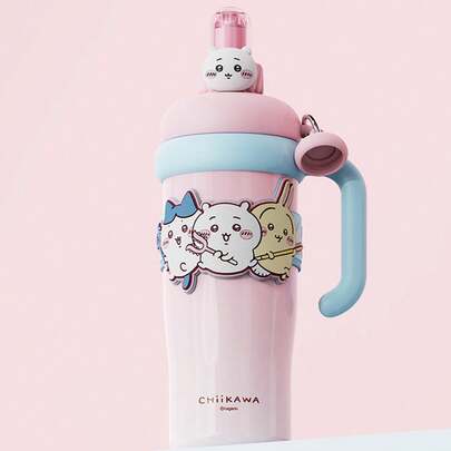 960ml/32.47oz Chiikawa Series Large Capacity Drinking Cup Insulated Tumbler With Straw Cute Cartoon Thermos Cup Seal Leakproof Space Cup Water Bottle