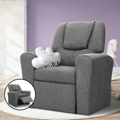  Keezi Kids Recliner Chair Grey Linen Soft Sofa Lounge Couch Children Armchair