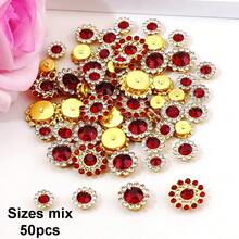 50 piezas/paquete, 8mm, 10mm, 12mm, 14mm, modelos mixtos, brillantes cristales de rhinestones con diseño de flor, base dorada, cristales de rhinestones brillantes adhesivos planos DIY para coser - multicolor - Ver 31