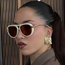 Women's Fashion Oval Frame Glasses With Protection Function And Metal Hinges - Tortoiseshell Pattern PC Lenses, Lightweight Polycarbonate Frame, Suitable For Day And Night Wear, Fashionable Glasses For Driving, Outdoor, And Daily Use - Unique Fashionable Glasses - Rượu sâm panh đen - Xem 8