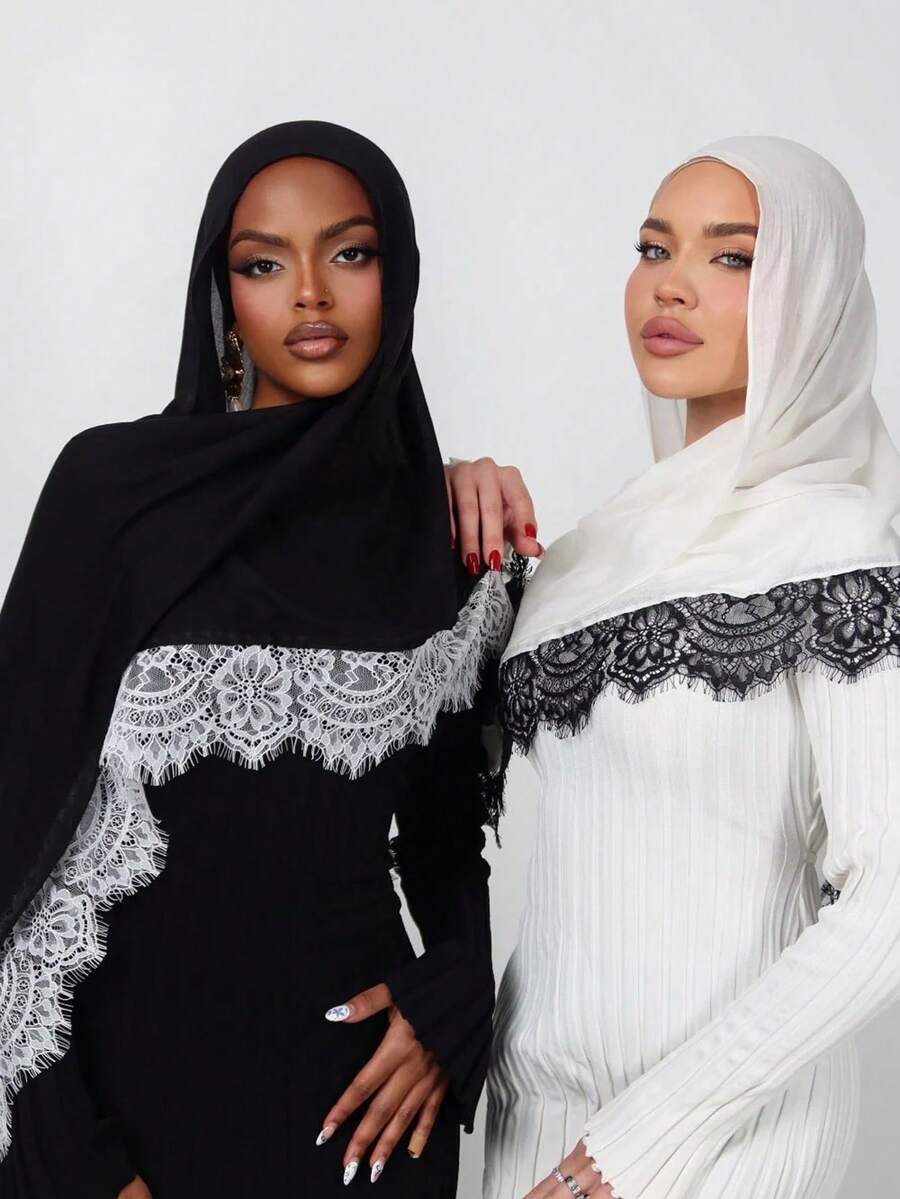 1件莫代尔蕾丝头巾，舒适柔软透气，适合日常佩戴，可搭配长袍。 - 蕾絲頭巾 - 查看 1