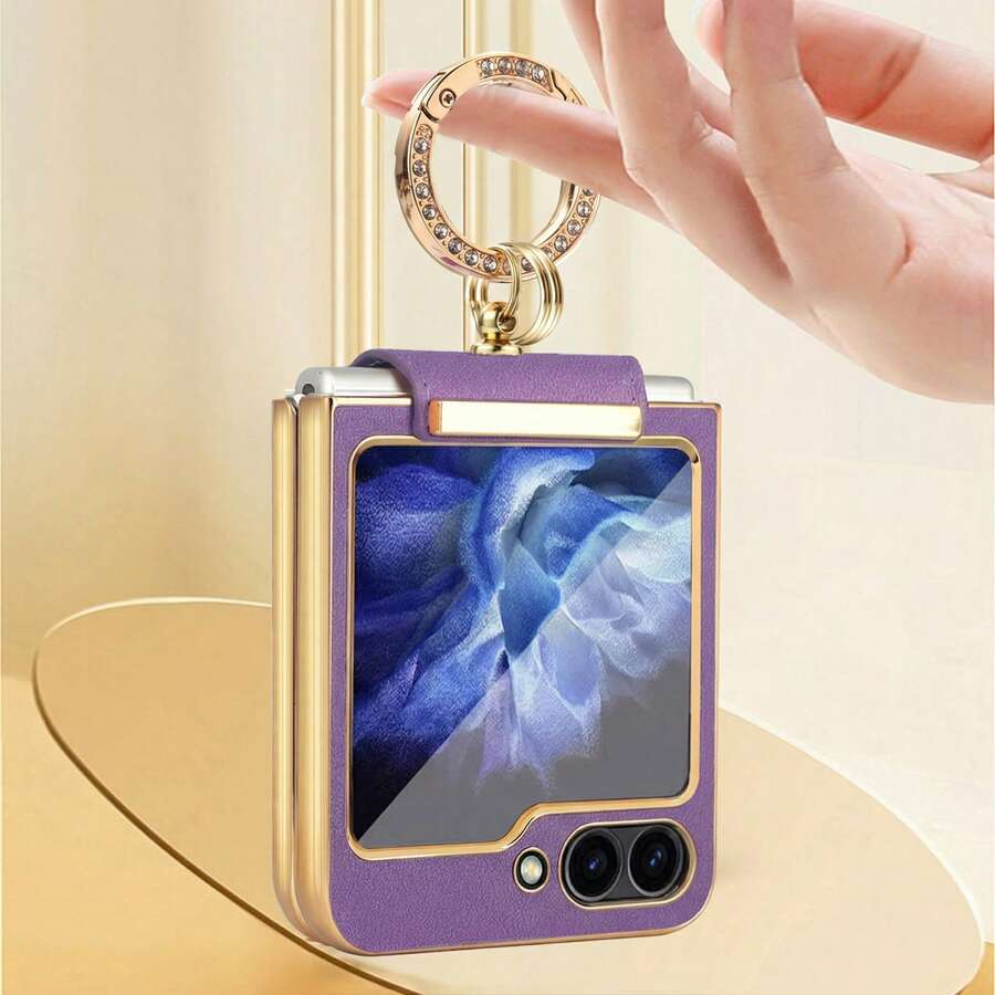 ALuoQ Fashionable Women's Ring Holder Phone Case With Camera Protection, Compatible With Samsung Z Flip 8 7 6 5 4 3