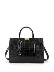 1pc Women's PU Leather Square Bag Shoulder Bag Tote Bag Handbag With Adjustable Strap Scratch Resistant And Wear-Resistant Pouch For Passport Money ID Card Credit Card Lightweight For Commute/Commuting Suitable For Shopping, Commuting, Work, Dating, Shopping, Daily Travel Fashion Solid Color - Black - View 6