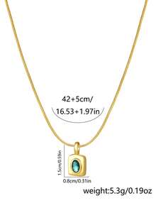 Nooxian 1pc Women's Pendant Necklace, Minimalist Stainless Steel Inlaid Green Zirconia Rectangular Pendant Necklace, Versatile Daily Wear, Gift Accessory - Yellow Gold - View 5