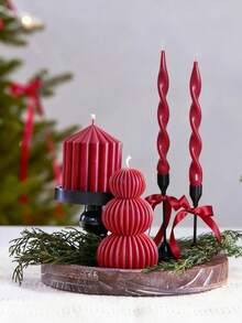 10英寸复古酒红色条纹圆柱形香氛蜡烛，葫芦造型，长25厘米/10英寸，采用大豆蜡和石蜡制成，可持续燃烧50小时。蜡烛中心装饰精美，是情人节、冬季、家居装饰和斋月装饰的理想之选。 - 酒紅色 - 查看 4