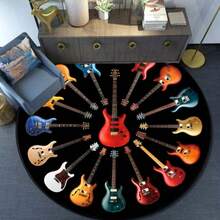 1 Peça Tapete Antiderrapante para Guitarra, Tapete Redondo com Padrão de Guitarra de Música de Halloween e Natal, Tapete de Área Antiderrapante, Tapete Antiderrapante, Tapete Macio para Sala de Jantar, Sala de Estar, Quarto, Decoração de Casa - Multicolorido - Visão 1