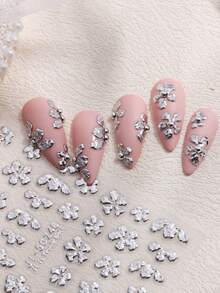 Silver Embossed 5D Nail Stickers Silverly Metal Petals Butterfly Acrylic Spring Summer Flower Sliders Nail Decoration Y2K Valentine's Day Nail Art Supplies DIY Nails - Silver - View 6