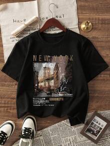 3件装男童休闲印花圆领短袖T恤，夏季学生青少年服装 - 日落棕榈树印花T恤为每个孩子带来欢乐和幸福！ - 藏蓝色 - 查看 2