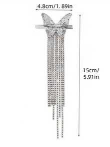 Shiny Butterfly Metallic Tassel Barrette, Korean Minimalist Style Bangs Clip Side Hair Clip Accessories - Multicolor - View 3