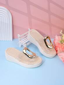 Girls' Fashion Slippers, Casual High Heel Wedge Sandals, Cute For Spring And Summer - Beige - View 3