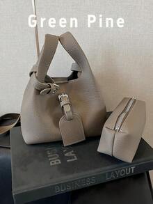 复古女士手提包，多功能斜挎水桶包，独特设计 - 灰色 - 查看 1