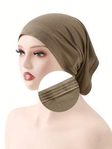 1pc Women's Solid Color Modal Non-Slip Beanie, Comfortable Skin-Friendly Base Cap, Breathable Headscarf, Muslim Headscarf Lining Cap, Suitable For Daily Wear - Dark Khaki Anti-slip Cap - View 5
