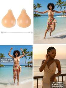 新款硅胶隐形文胸，带肩带，防滑设计，提拉丰满，专为婚纱摄影、无肩带礼服、隐形内衣、连衣裙、连体裤、旅行度假而设计 - 杏色 - 查看 2